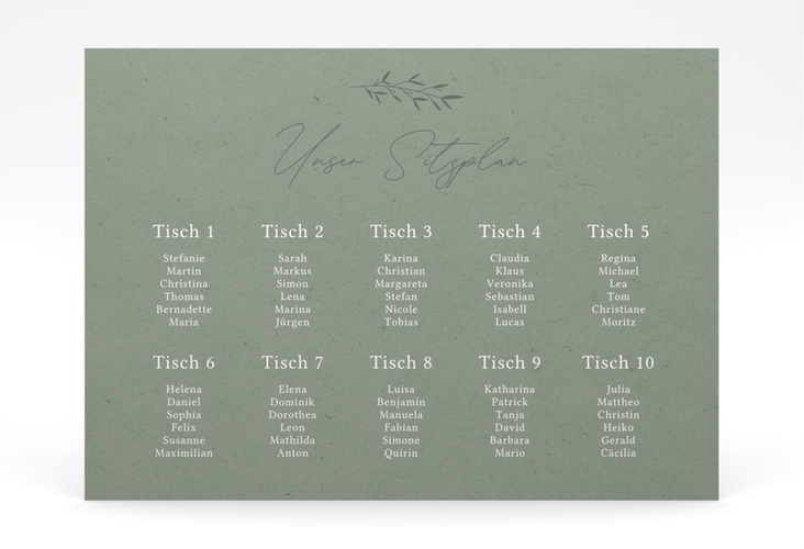 Sitzplan Poster Hochzeit Greenletter 70 x 50 cm Poster mit Initialen in elegantem Goldrahmen mit Blättern