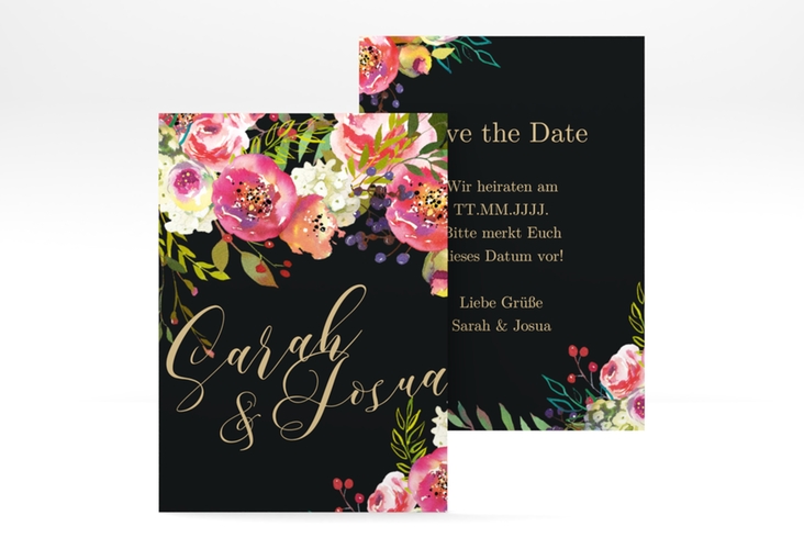Save the Date-Visitenkarte Flowerbomb Visitenkarte hoch schwarz hochglanz