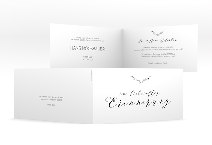 Trauerkarte Horizont lange Klappkarte quer weiss in Aquarell-Optik