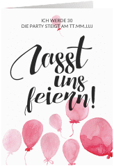 Einladung 30. Geburtstag Ballon A6 Klappkarte hoch rot mit Luftballons im Aquarell-Design