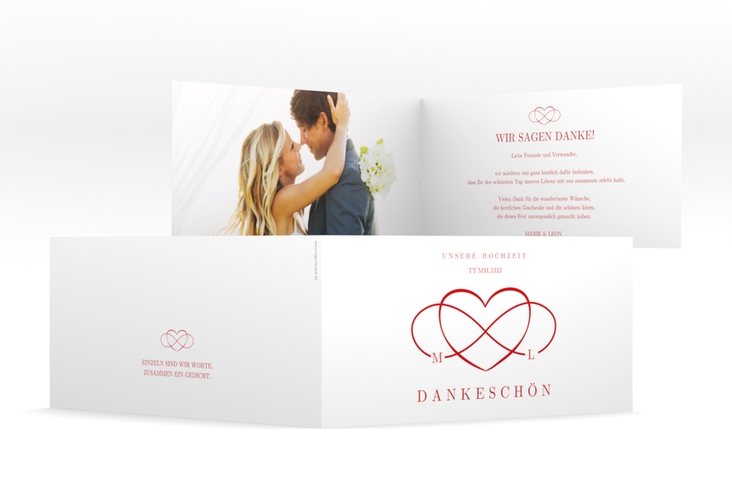 Dankeskarte Hochzeit Infinity lange Klappkarte quer rot