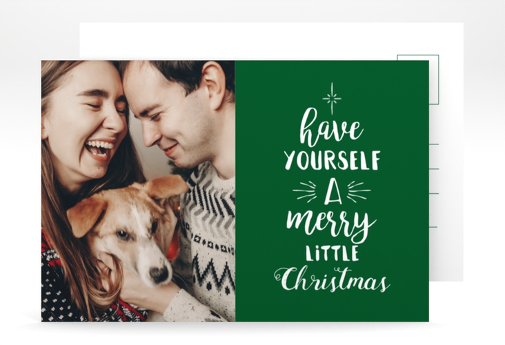 Weihnachtskarte Winterfreuden A6 Postkarte gruen im Handlettering-Stil mit Foto