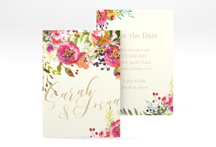 Save the Date-Visitenkarte Flowerbomb Visitenkarte hoch beige hochglanz