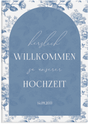 Willkommensschild Leinwand Floral Blue 50 x 70 cm Leinwand blau mit blauem Blumenmuster auf weißem Grund