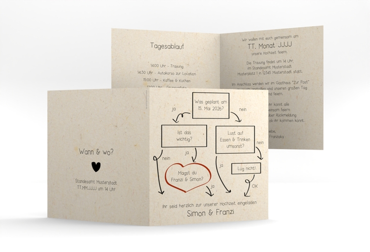 Hochzeitseinladung  Entscheidung quadr. Klappkarte beige