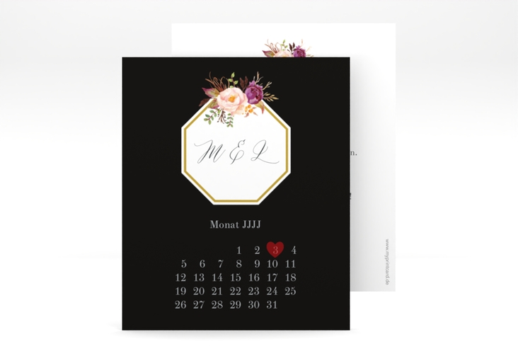 Save the Date-Kalenderblatt Prachtvoll Kalenderblatt-Karte schwarz