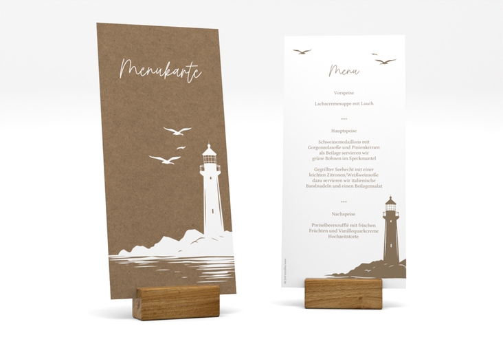 Menükarte Hochzeit Leuchtturm lange Karte hoch Kraftpapier