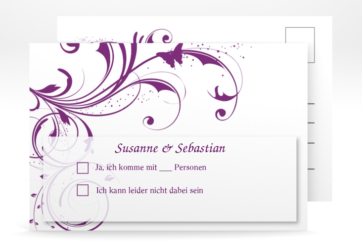 Antwortkarte Hochzeit Palma A6 Postkarte lila hochglanz