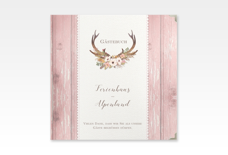 Gästebuch Selection Ferienwohnung Alpenland Leinen-Hardcover rosa rustikal mit Geweih