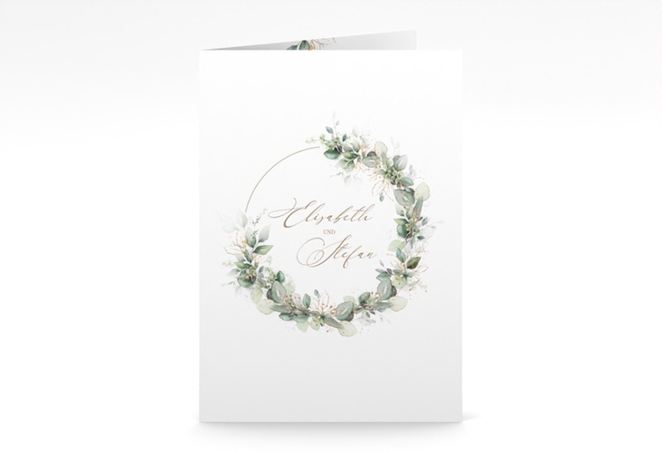 Kirchenheft Hochzeit Selvatica A5 Klappkarte hoch weiss hochglanz mit Eukalyptus-Kranz
