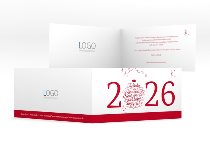Geschäftliche Weihnachtskarte Typoart lange Klappkarte quer