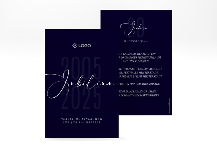 Party Einladungskarte Jubilee A6 Karte hoch blau elegant für jedes Jubiläum