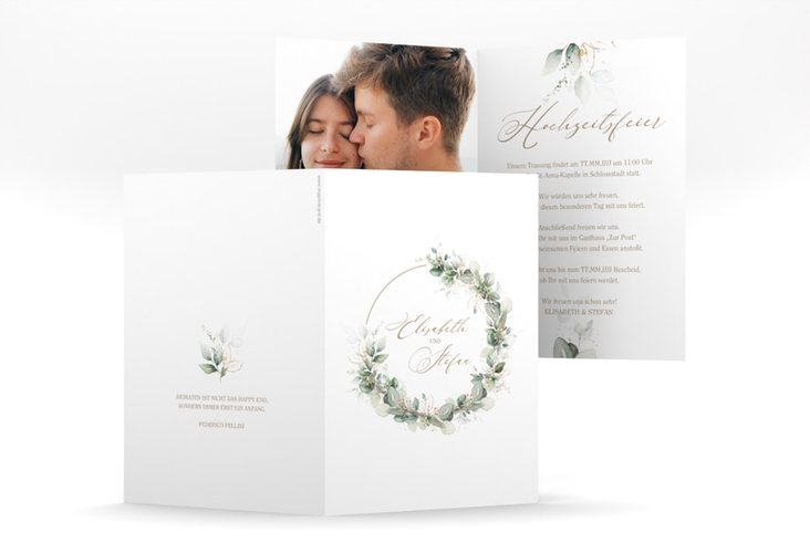 Einladungskarte Hochzeit Selvatica A6 Klappkarte hoch hochglanz mit Eukalyptus-Kranz