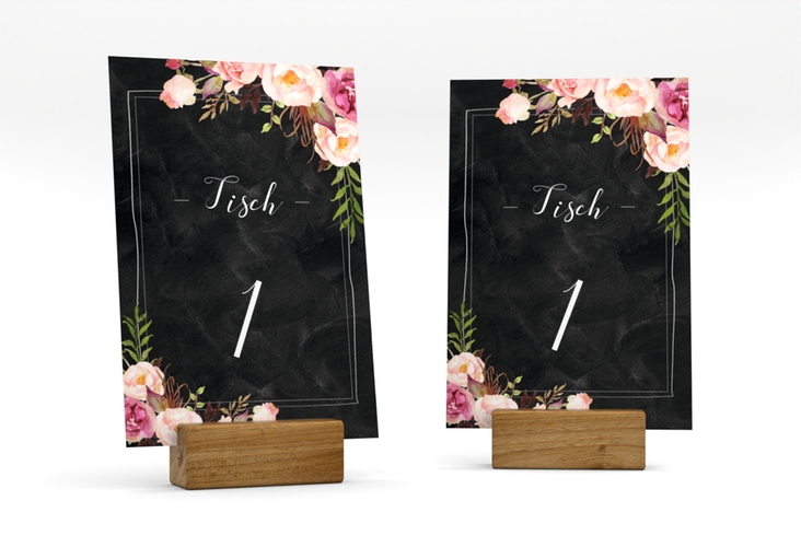 Tischnummer Hochzeit Flowers Tischaufsteller mit bunten Aquarell-Blumen