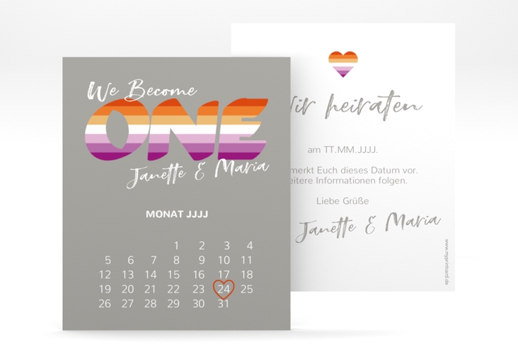 Save the Date-Kalenderblatt Pride Kalenderblatt-Karte rot hochglanz