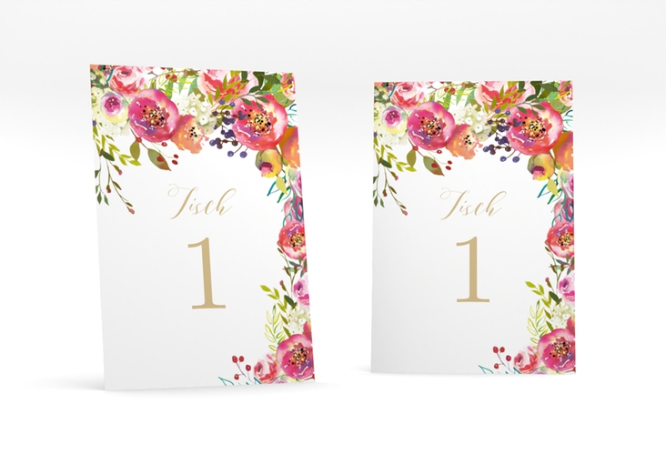 Tischnummer Hochzeit Flowerbomb Tischaufsteller weiss