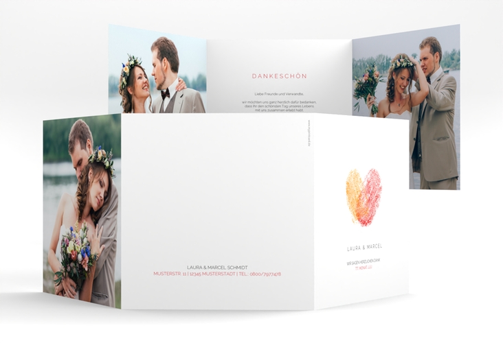Dankeskarte Hochzeit Fingerprint quadr. Doppel-Klappkarte rot schlicht mit Fingerabdruck-Motiv