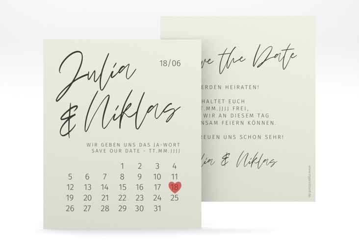 Save the Date-Kalenderblatt Einfachheit Kalenderblatt-Karte mint hochglanz mit modernem Schriftzug