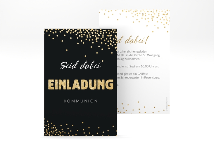 Kommunionseinladung Glittery A6 Karte hoch gold