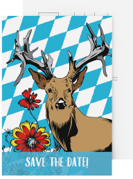 Save the Date-Postkarte Geburtstag Platzhirsch A6 Postkarte blau
