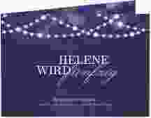Einladung 50. Geburtstag Girlande A6 Klappkarte quer blau edel mit Bokeh-Effekt