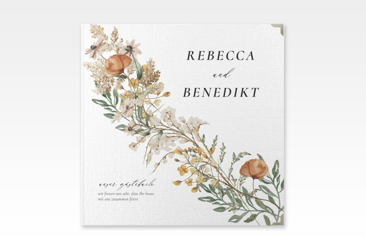 Gästebuch Selection Hochzeit Wildfang Leinen-Hardcover weiss mit getrockneten Wiesenblumen