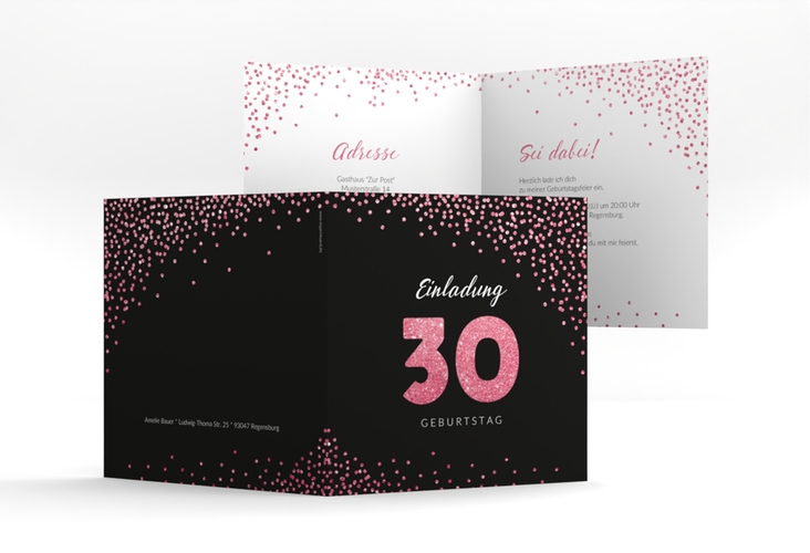 Einladung 30. Geburtstag Glitzer quadr. Klappkarte
