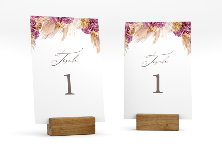 Tischnummer Hochzeit Pampas Tischaufsteller weiss