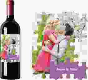 Weinetikett zur Hochzeit Puzzle Etikett Weinflasche 4er Set lila