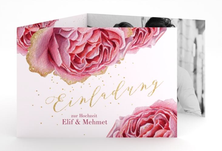 Hochzeitseinladung Cherie A6 Doppel-Klappkarte rosa hochglanz