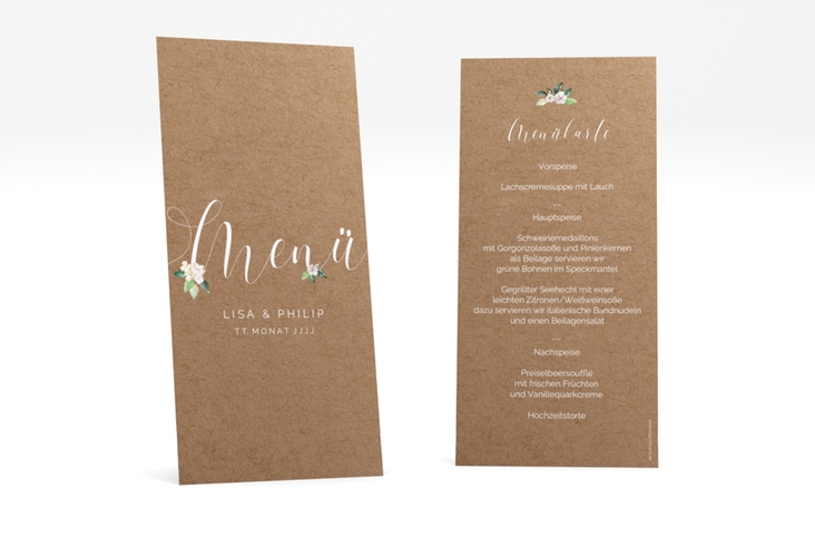 Menükarte Hochzeit Inlove lange Karte hoch Kraftpapier