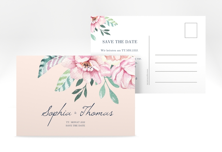 Save the Date-Postkarte Blooming A6 Postkarte rosa