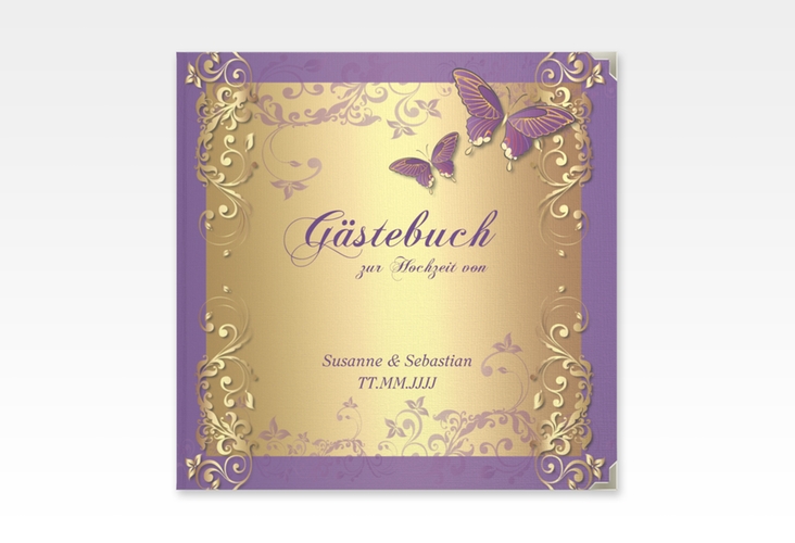 Gästebuch Selection Hochzeit Toulouse Leinen-Hardcover lila mit Schmetterlingen und Schnörkeln