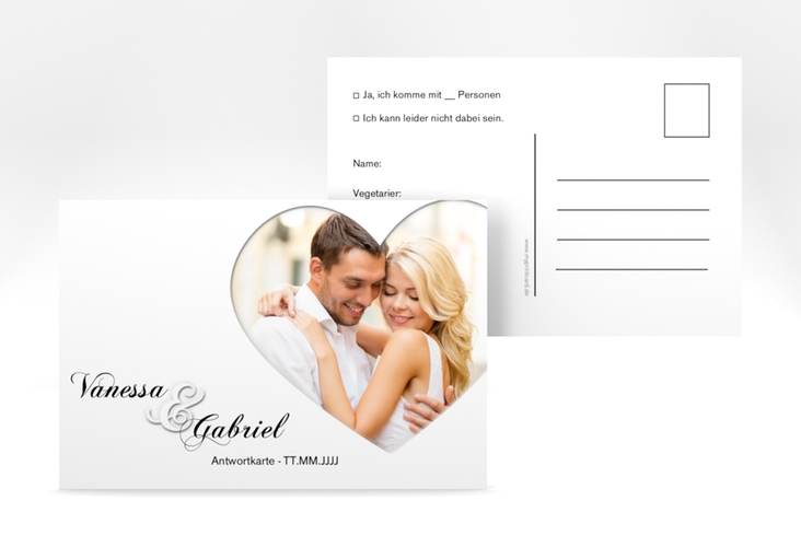 Antwortkarte Hochzeit Sweetheart A6 Postkarte weiss hochglanz