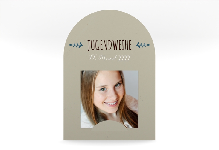 Einladung Jugendweihe Jugendlich mittlere Bogen-Karte + Foto blau