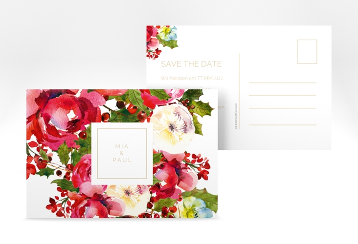 Save the Date-Postkarte Blumenpracht A6 Postkarte weiss hochglanz