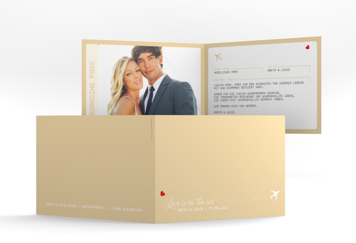 Dankeskarte Hochzeit Weddingpass A6 Klappkarte quer beige hochglanz