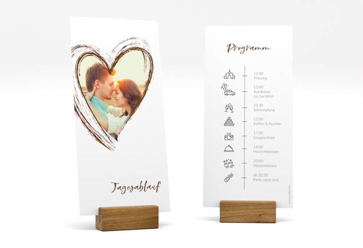 Tagesablauf Hochzeit Liebe lange Karte hoch braun