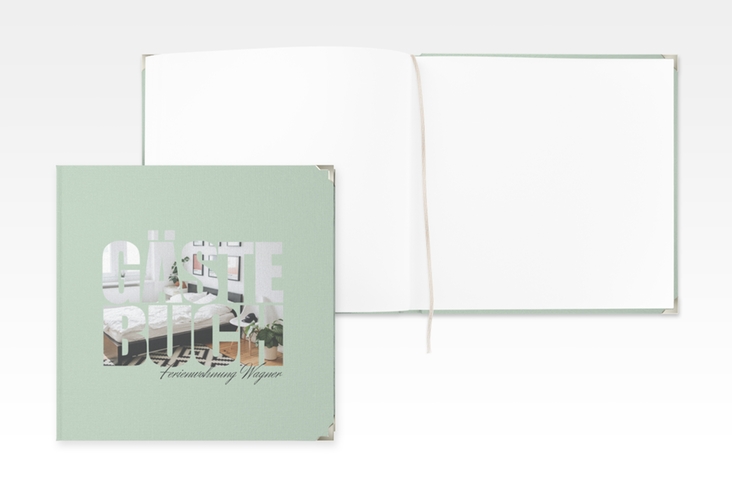 Gästebuch Selection Ferienwohnung Apartment Leinen-Hardcover gruen in modernem Typografie-Design