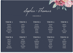 Klick: Details zu Sitzplan Leinwand Hochzeit "Blooming" anzeigen Sitzplan Leinwand Hochzeit Blooming 70 x 50 cm Leinwand blau