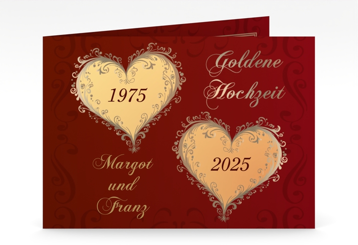 Hochzeitseinladung Goldene Hochzeit mittlere Klappkarte quer hochglanz