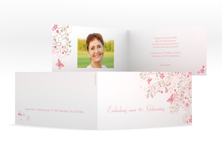 Einladung 60. Geburtstag Marianne lange Klappkarte quer