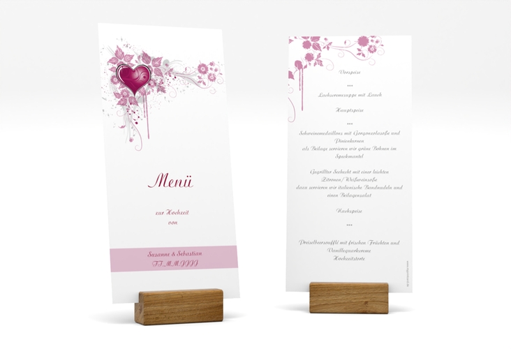 Menükarte Hochzeit Triest lange Karte hoch pink hochglanz