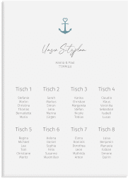 Klick: Details zu Sitzplan Leinwand Hochzeit "Ankerliebe" anzeigen Sitzplan Leinwand Hochzeit Ankerliebe 50 x 70 cm Leinwand weiss im minimalistischen maritimen Design mit Anker