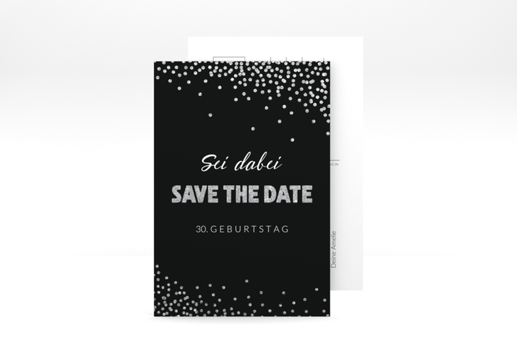 Save the Date-Postkarte Geburtstag Glitzer A6 Postkarte grau hochglanz