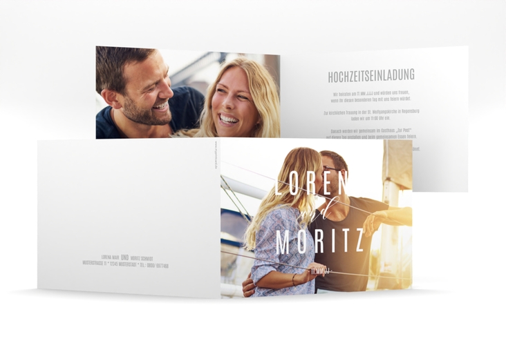Hochzeitseinladung Memory mittlere Klappkarte quer
