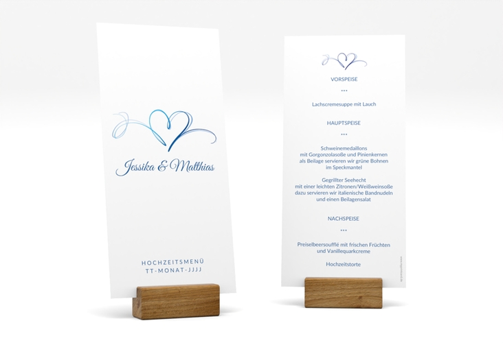 Menükarte Hochzeit Envie lange Karte hoch blau