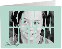 Kommunionseinladung Littera A6 Klappkarte quer tuerkis