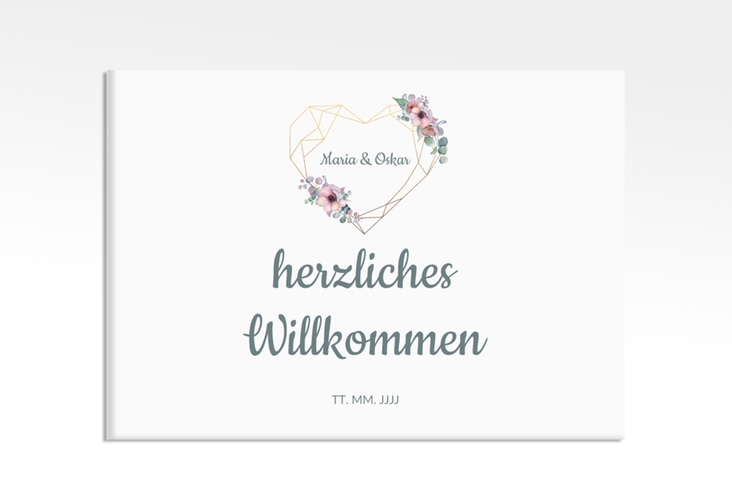 Willkommensschild Leinwand Herzgold 70 x 50 cm Leinwand