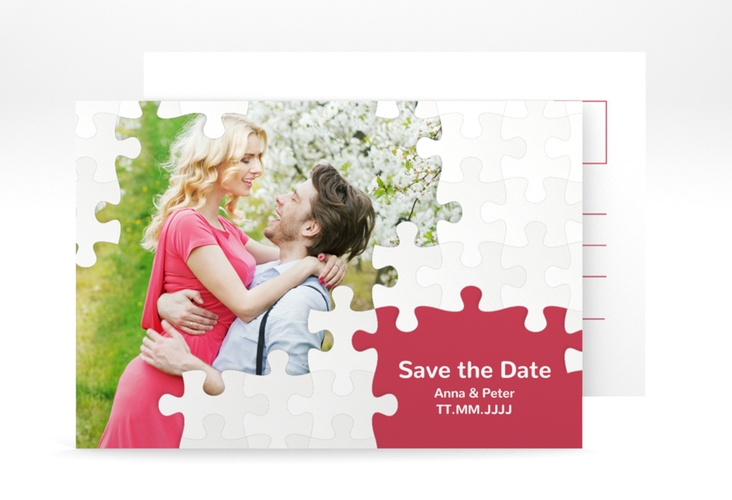 Save the Date-Postkarte Puzzle A6 Postkarte rot